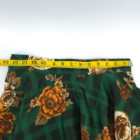 Modcloth Whimsy Retro-Chic Flowy A-Line Regal Floral Over Green Buffalo Check S - Picture 12 of 14